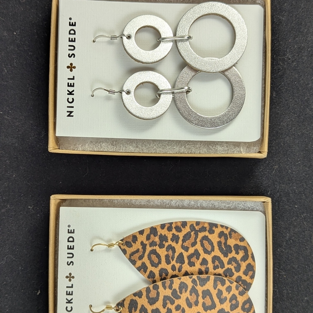 Nickel + Suede Silver and Leopard Earrings Set
